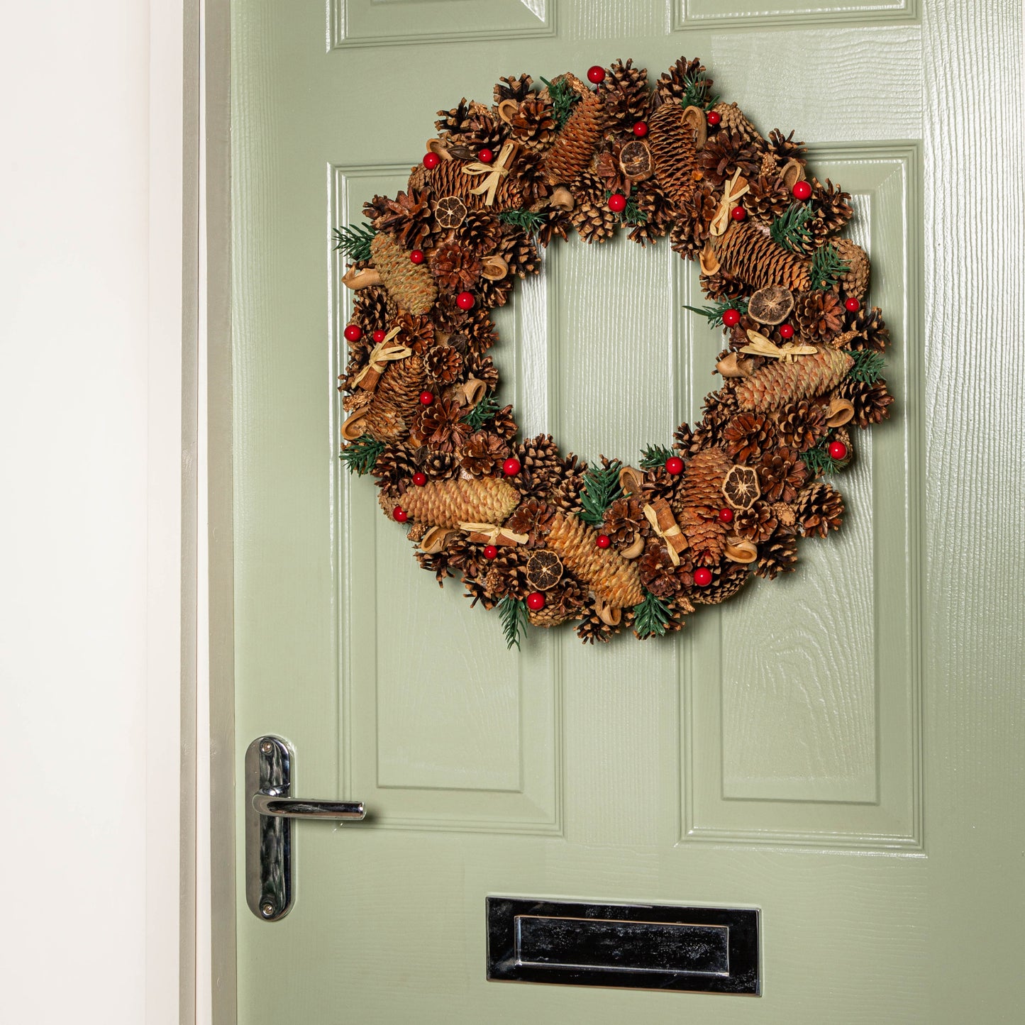 50cm Winter Spice Hanging Christmas Wreath with Pine Cones Red Berries & Dried Fruit