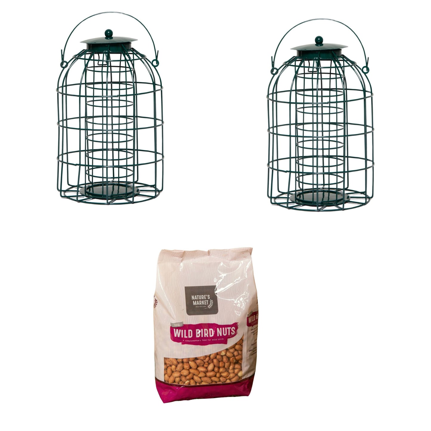 Pack of 2 Samuel Alexander Metal Hanging Bird Nut Feeder with Squirrel Guard & Pack of Nut Feed