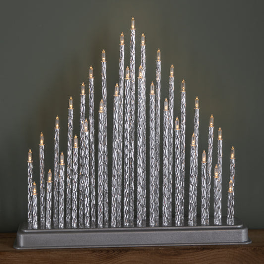 33cm Battery Operated Silver Light up Christmas Candle Bridge with 33 Warm White LEDs