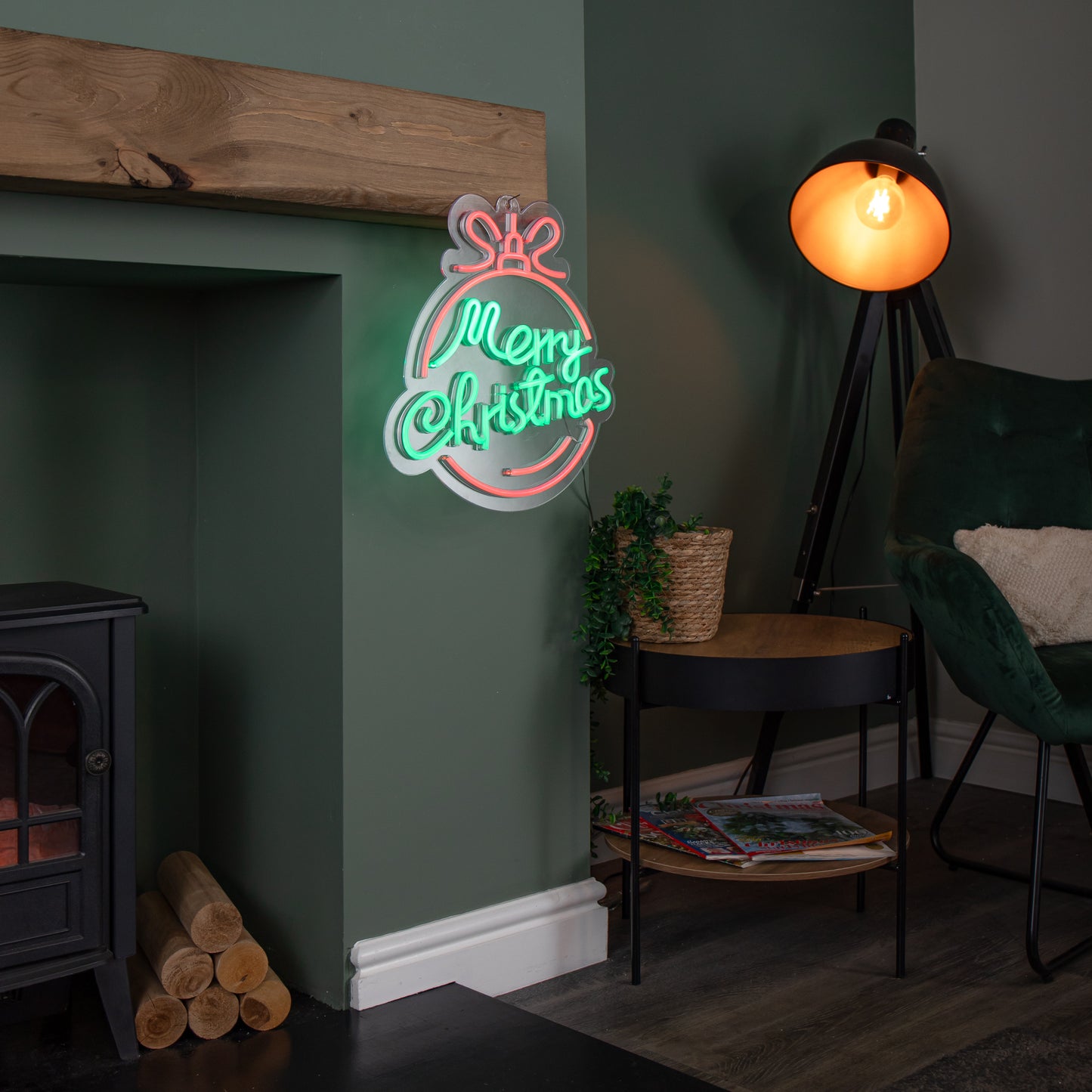 38cm x 40cm Light up Red and Green Neon Flex Merry Christmas Ball