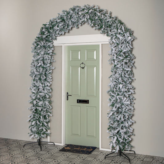 8ft (2.60m) Samuel Alexander Double Door Snow Flocked Christmas Tree Arch with 2000 Tips