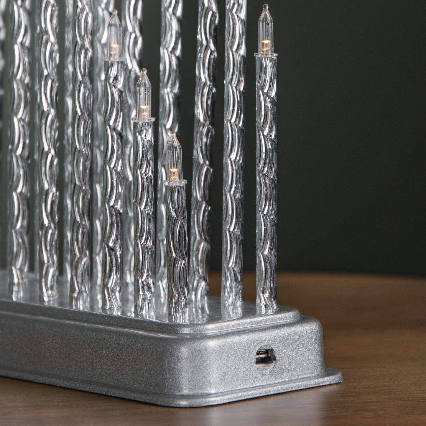 33cm Battery Operated Silver Light up Christmas Candle Bridge with 33 Warm White LEDs