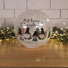 20cm Battery Operated Twinkling Warm White LED Crackle Effect Ball Christmas Decoration with Gonks
