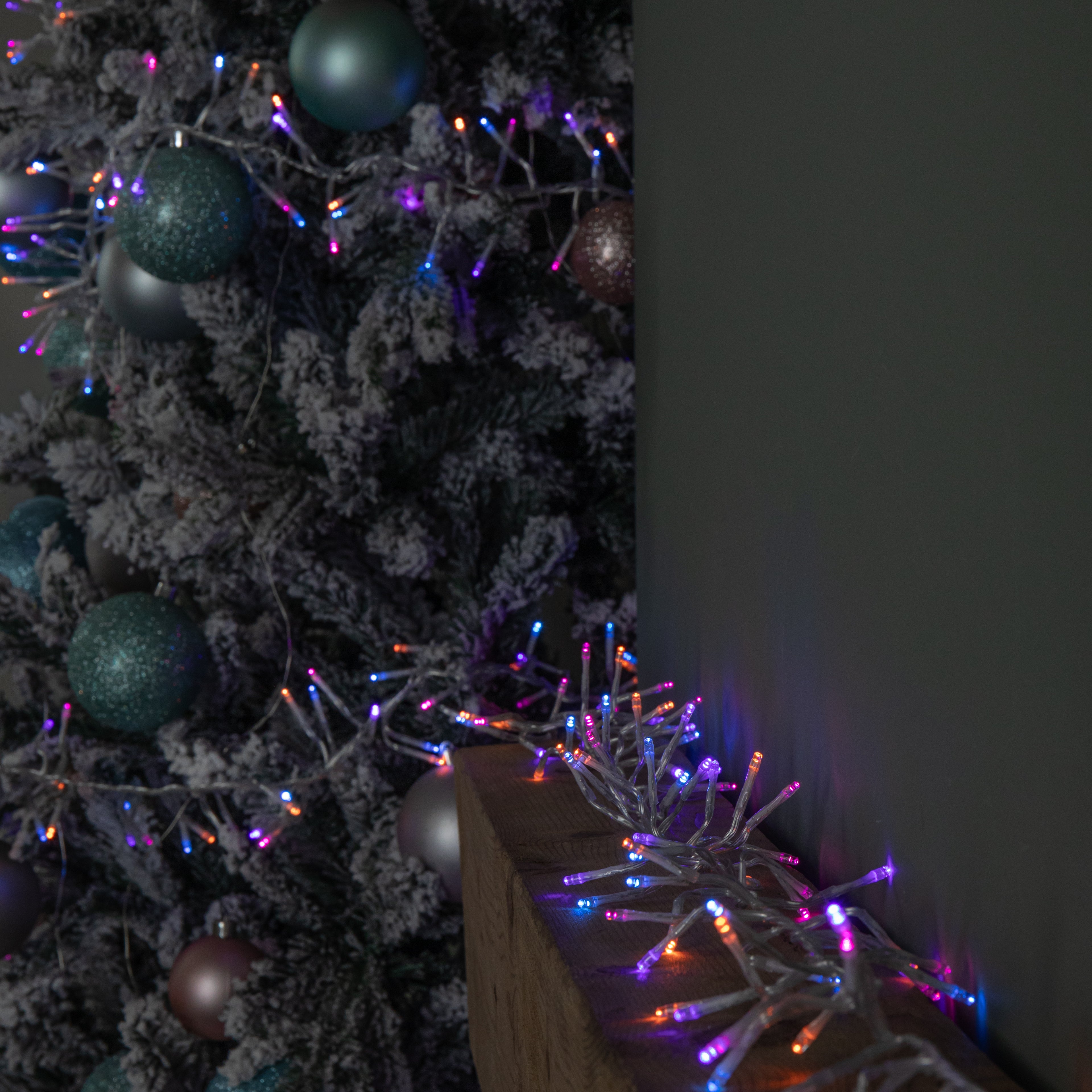 9.3m 720 LED Christmas Cluster String Lights with Timer in Rainbow on Clear Cable