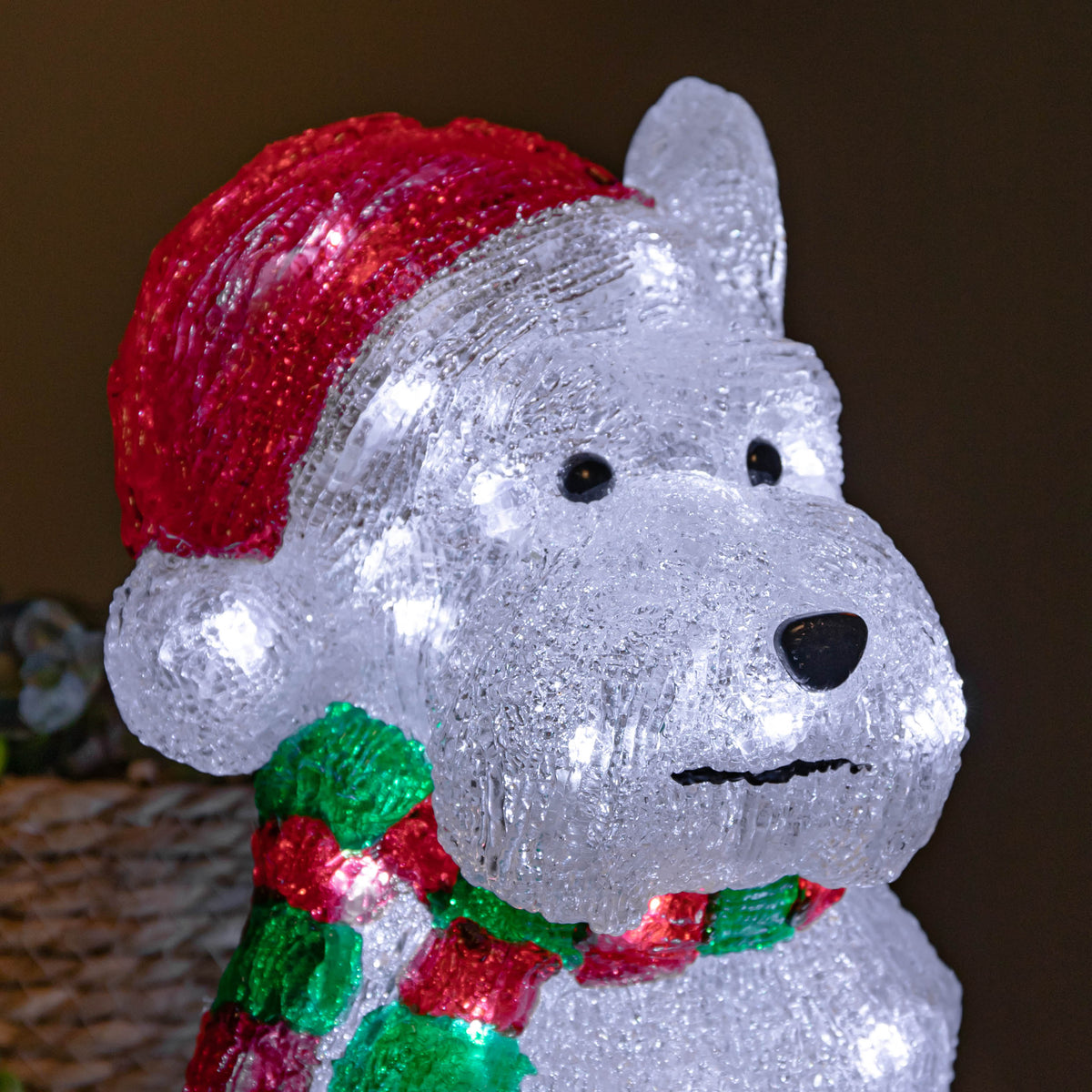 31cm Light up Acrylic Christmas Westie Dog Decoration with 40 White LEDs