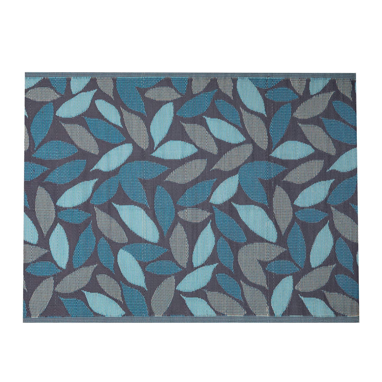 1.5m x 2.1m Flora Leaves Large Outdoor Alfresco Patio Rug Mat in Blue