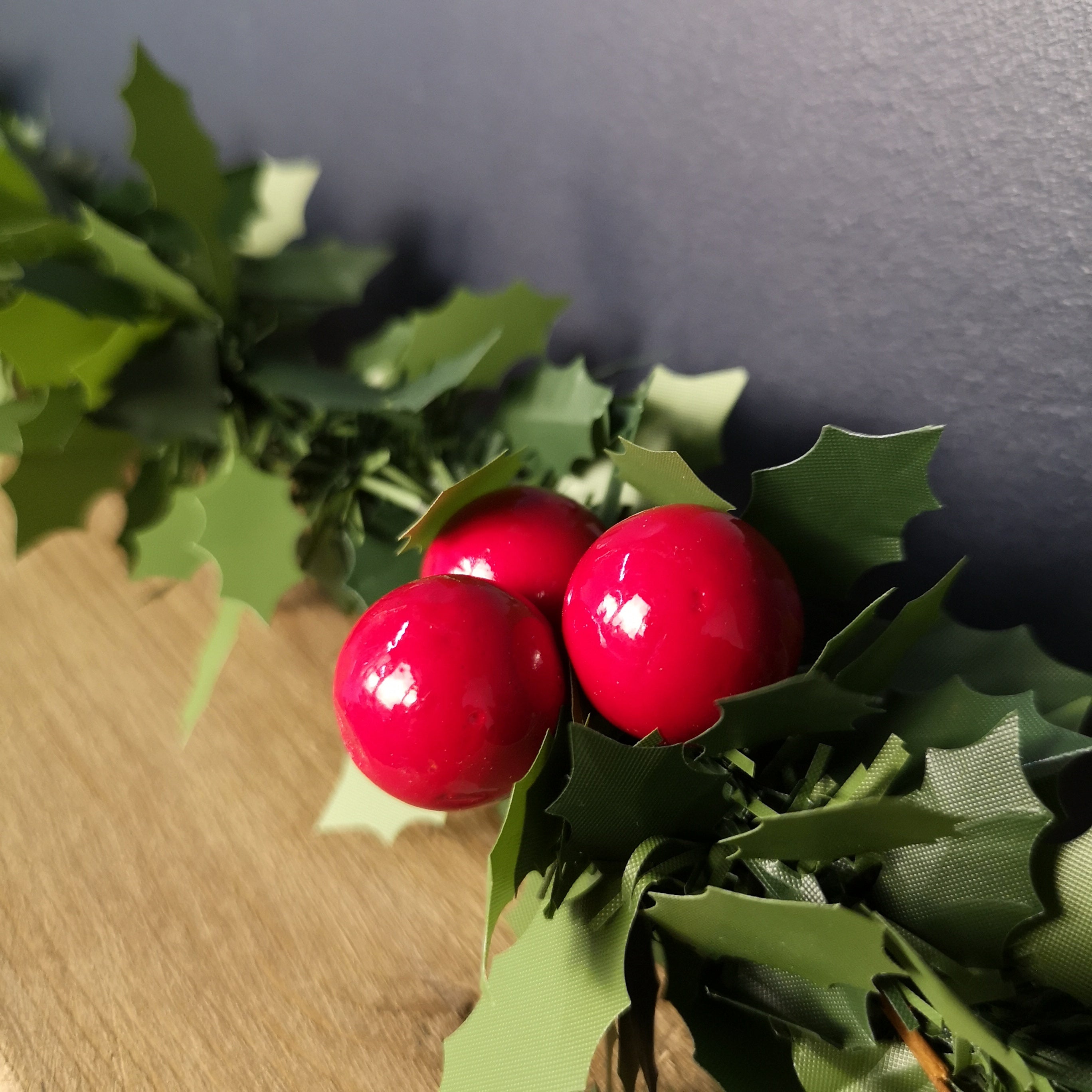 2m (6.5ft) Holly Tinsel Garland Christmas Decorations with Red Berries