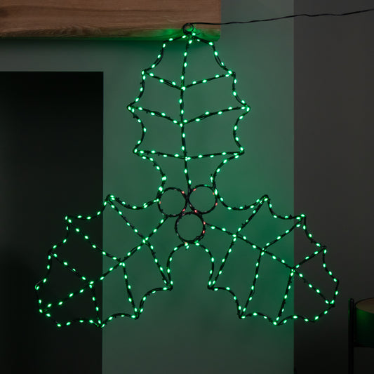 Factory Seconds: 64cm Light up FlexiBrights Christmas Holly and Berries Decoration with 268 Green & Red LEDs