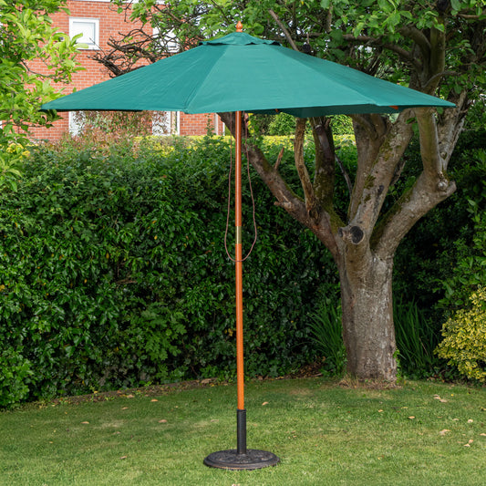 2.7m Outdoor Wooden Garden Parasol Sun Shade with Carry Bag in Green with 9kg Base Included