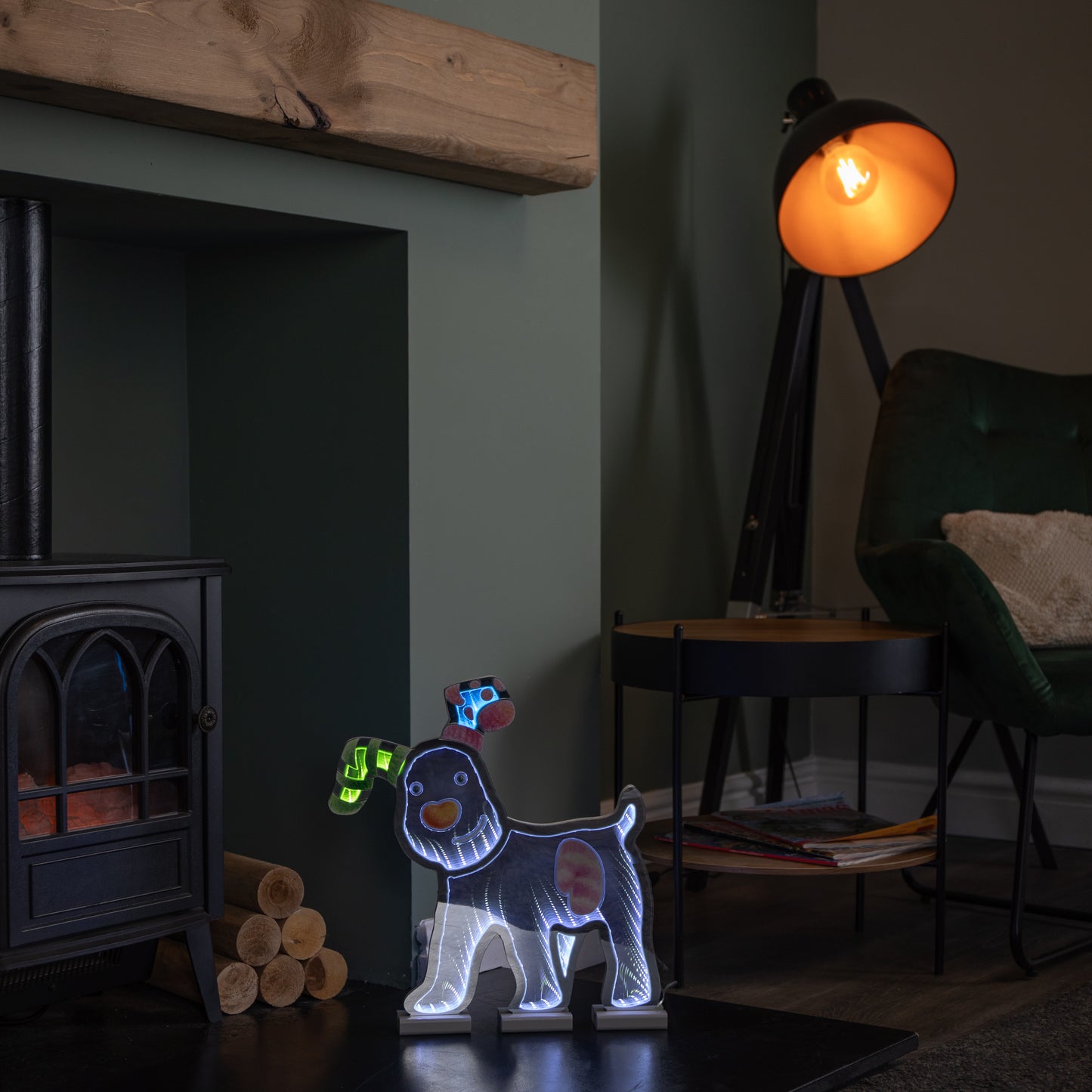 40cm LED Infinity Snowdog Christmas Decoration with Wooden Base