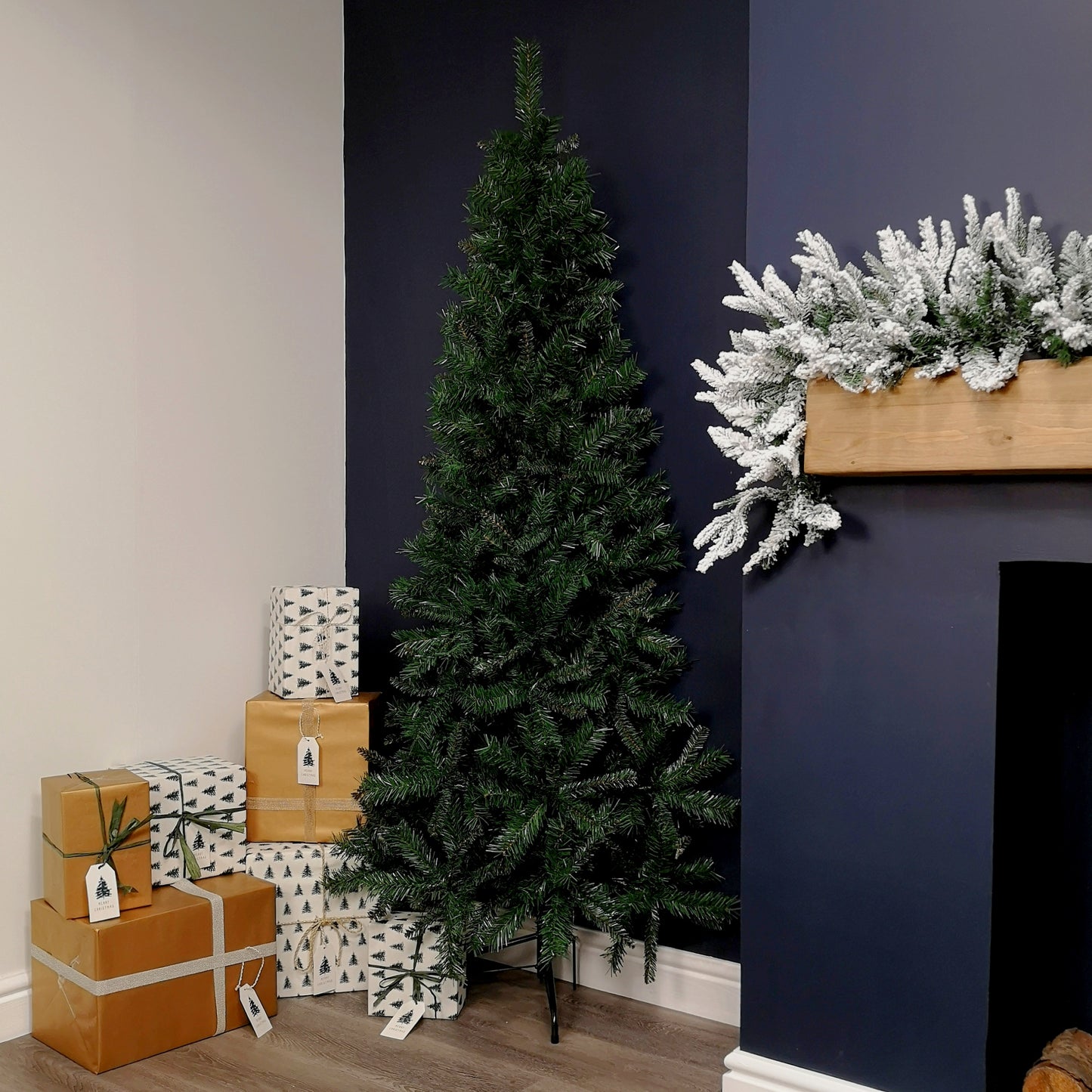 Factory Seconds: 6.5ft (2m) Dual Purpose Corner and Half Wall Artificial Plain Green Christmas Tree