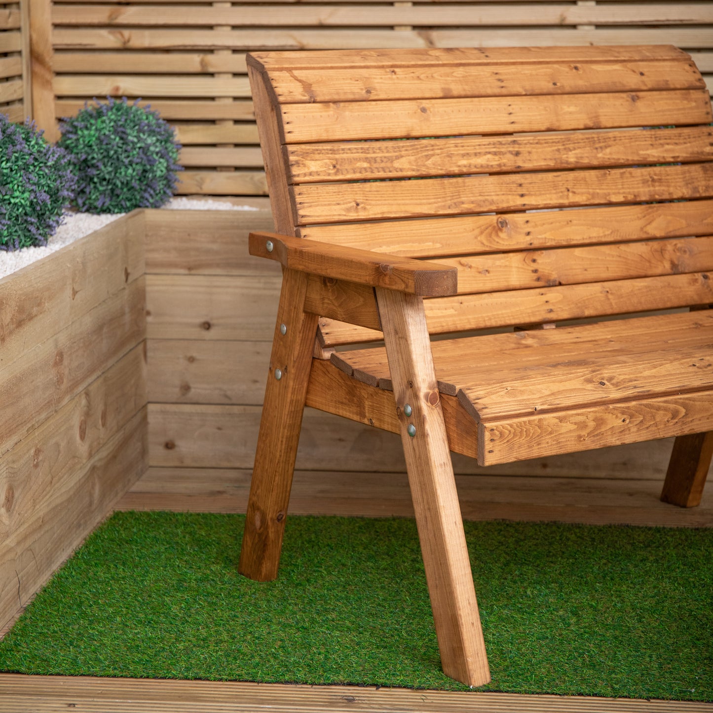Hand Made 2 Seater Chunky Rustic Wooden Garden Furniture Bench With Coffee Table