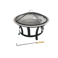60cm Garden Fire Pit Bowl with Barbecue / BBQ Grill and Mesh Lid