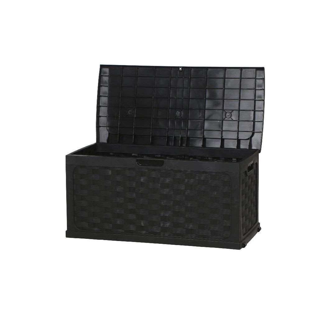Factory Seconds: 335 Litre Rattan Style Garden Cushion Storage Box with Sit on Lid – Black