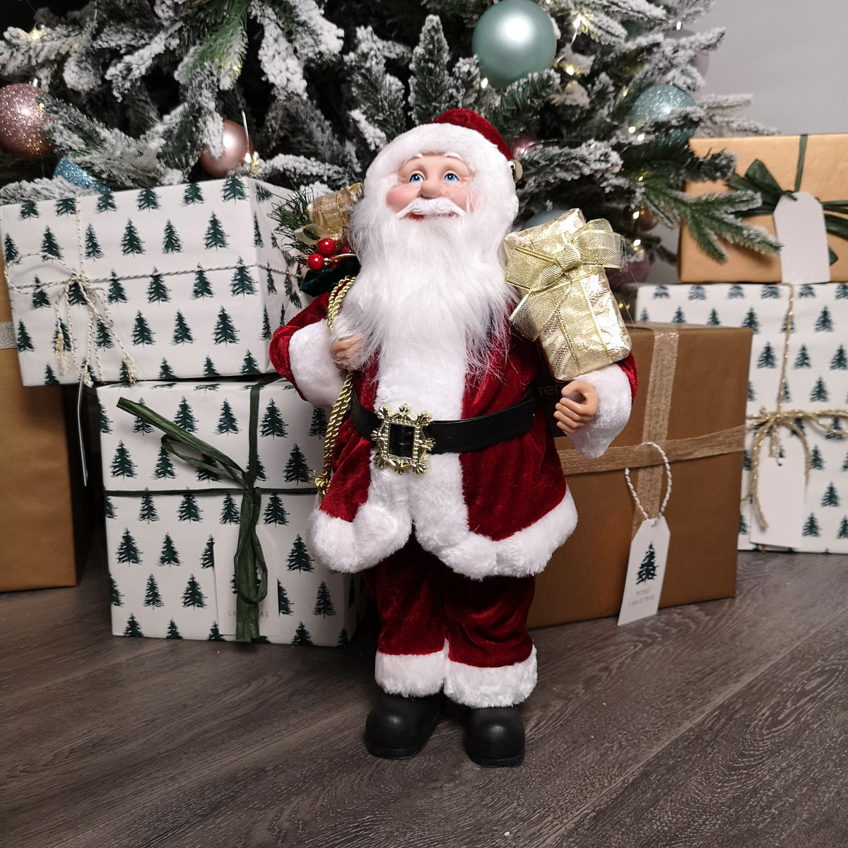 40cm Red Standing Santa with Gift Sack Christmas Indoor Decoration