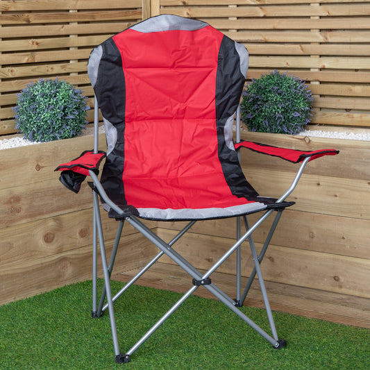 Luxury Padded High Back Outdoor Folding Chair with Cupholder in Red