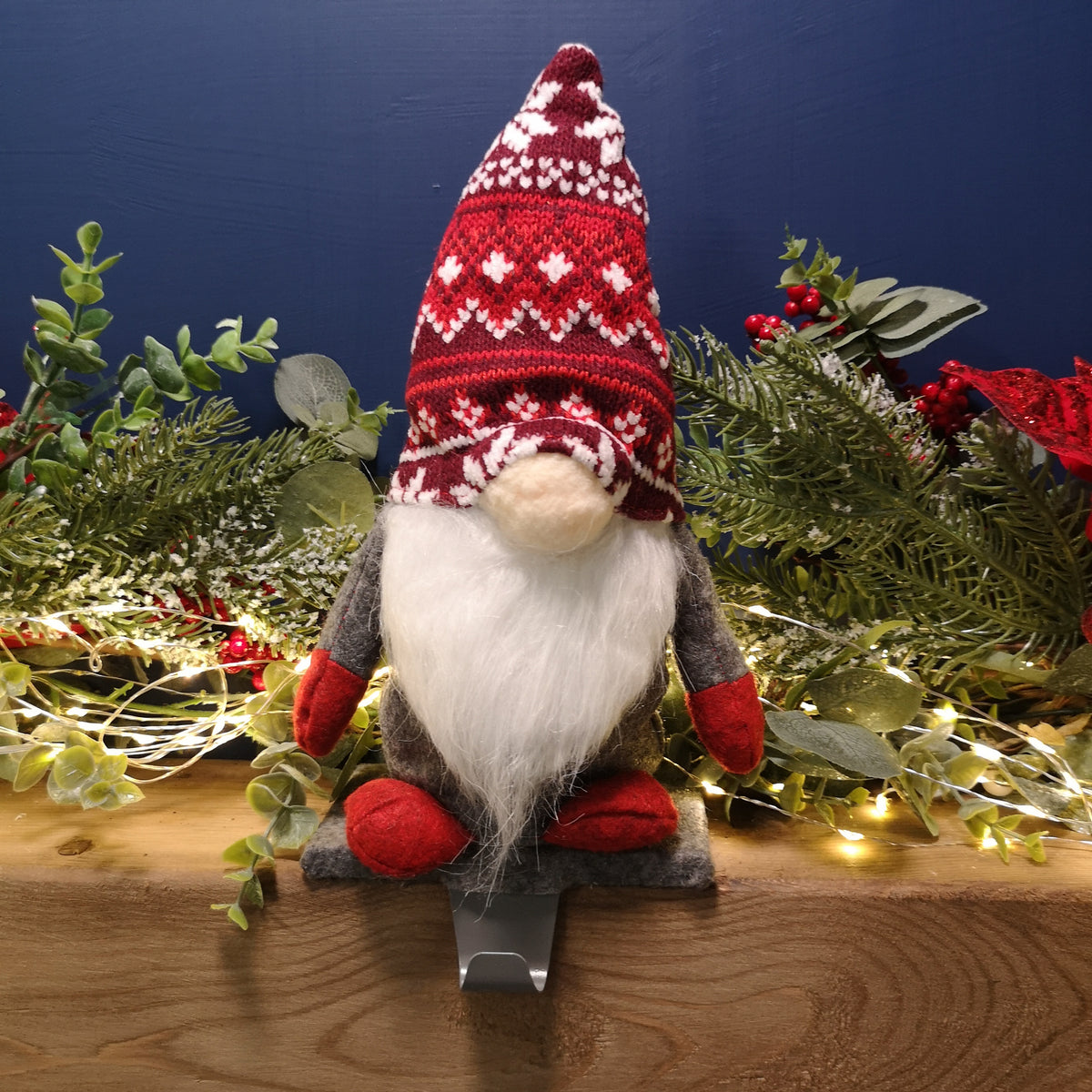 30cm Plush Gnome Gonk Christmas Stocking Holder Decoration with Grey Body