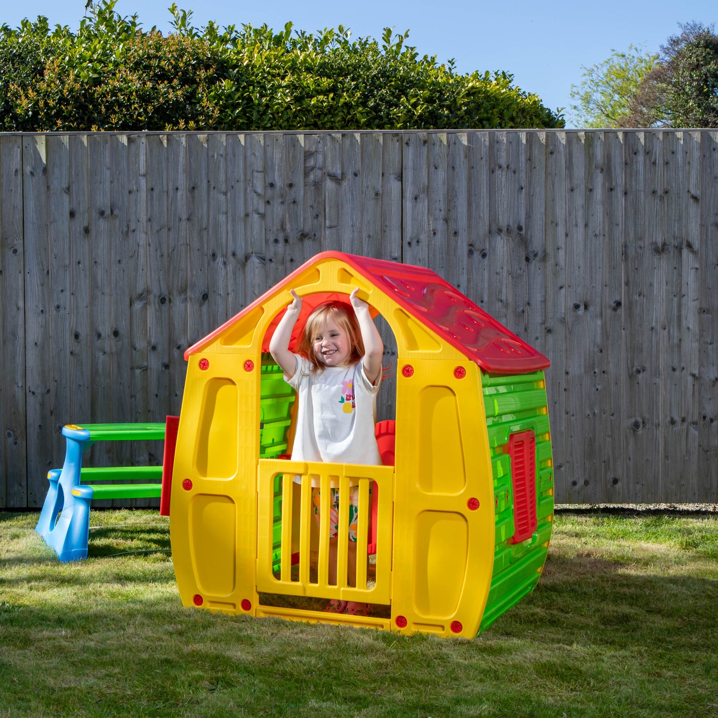 1.09m Yellow & Red Kids Indoor Outdoor Plastic Wendy House Magical Playhouse