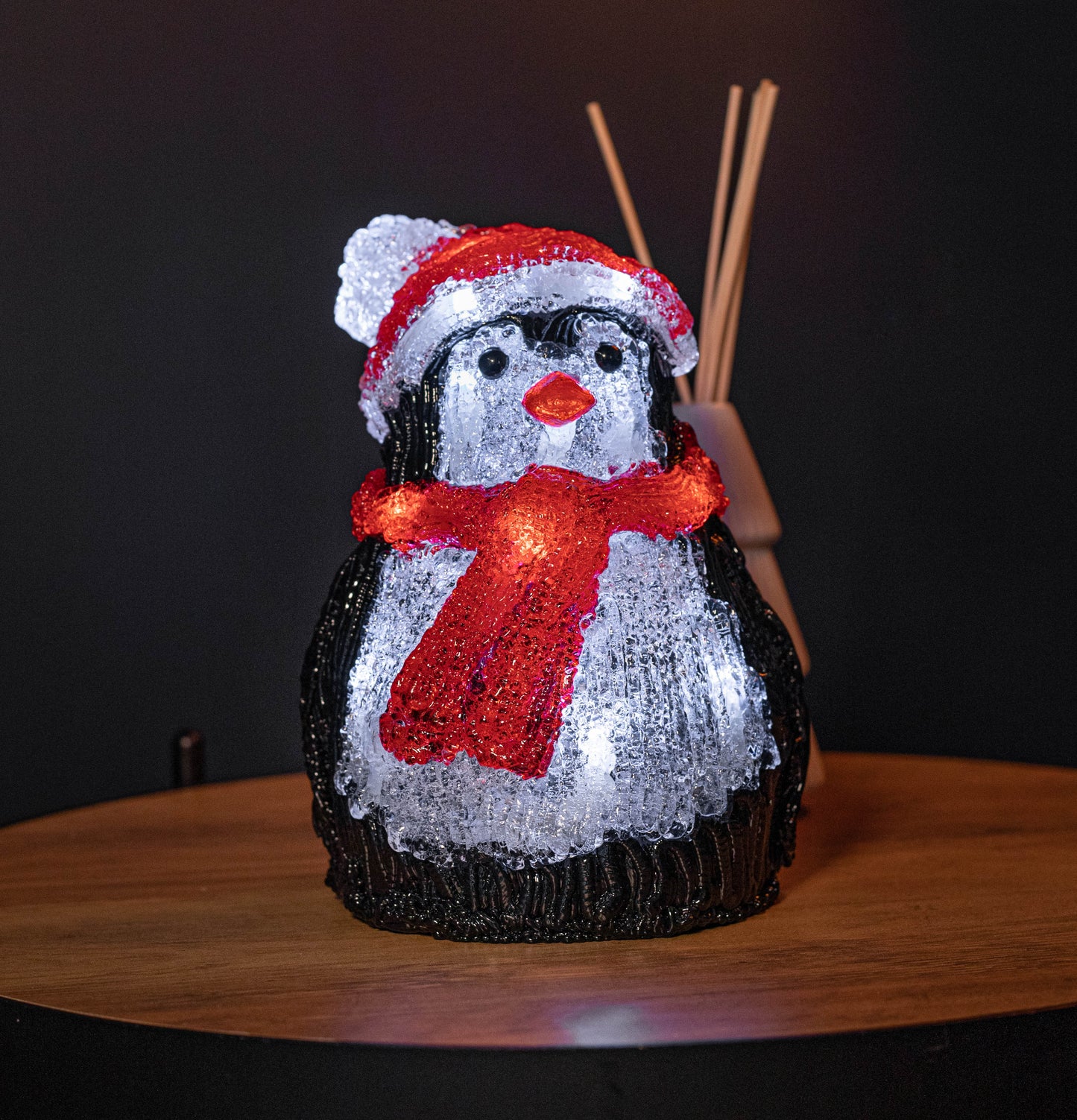 20cm Battery Operated Light up Acrylic Christmas Penguin Decoration with 16 Ice White LEDs