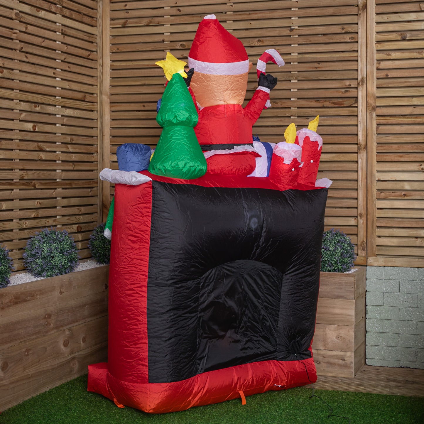 2m Tall Light up Fireplace Christmas Inflatable with Elf and White LEDs