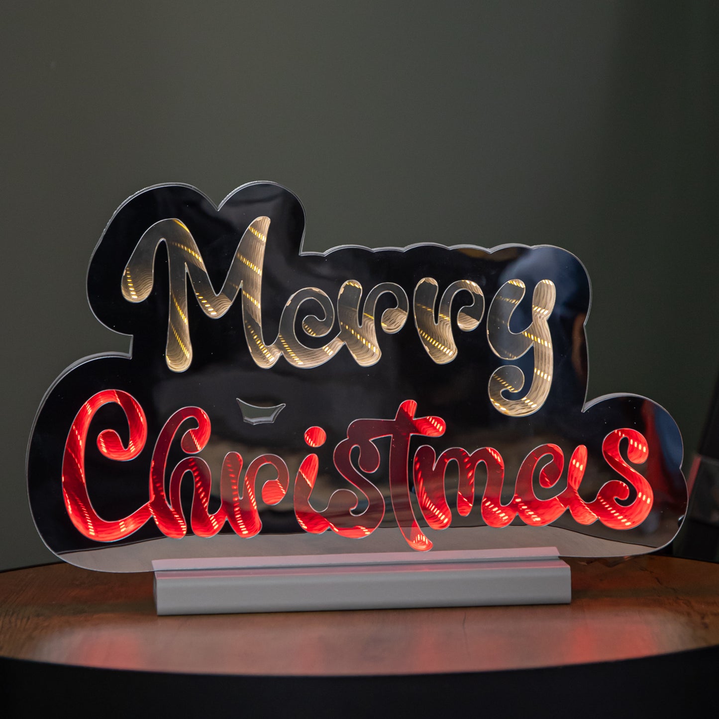 32cm Light up Merry Christmas Infinity Light with Red & White LEDs on Base