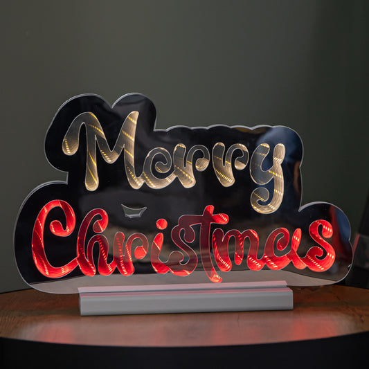 32cm Light up Merry Christmas Infinity Light with Red & White LEDs on Base