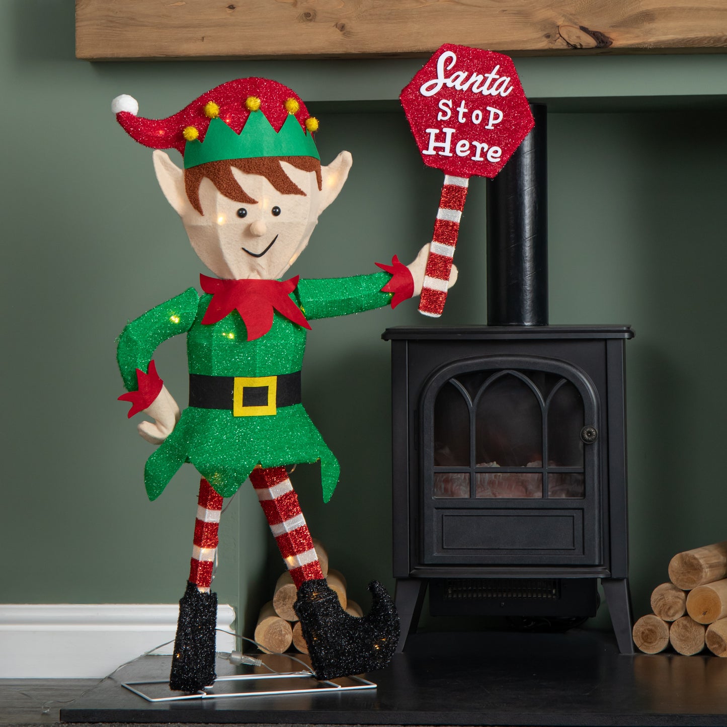 98cm Light up Standing Christmas Elf with Red Hat and 50 Warm White LEDs