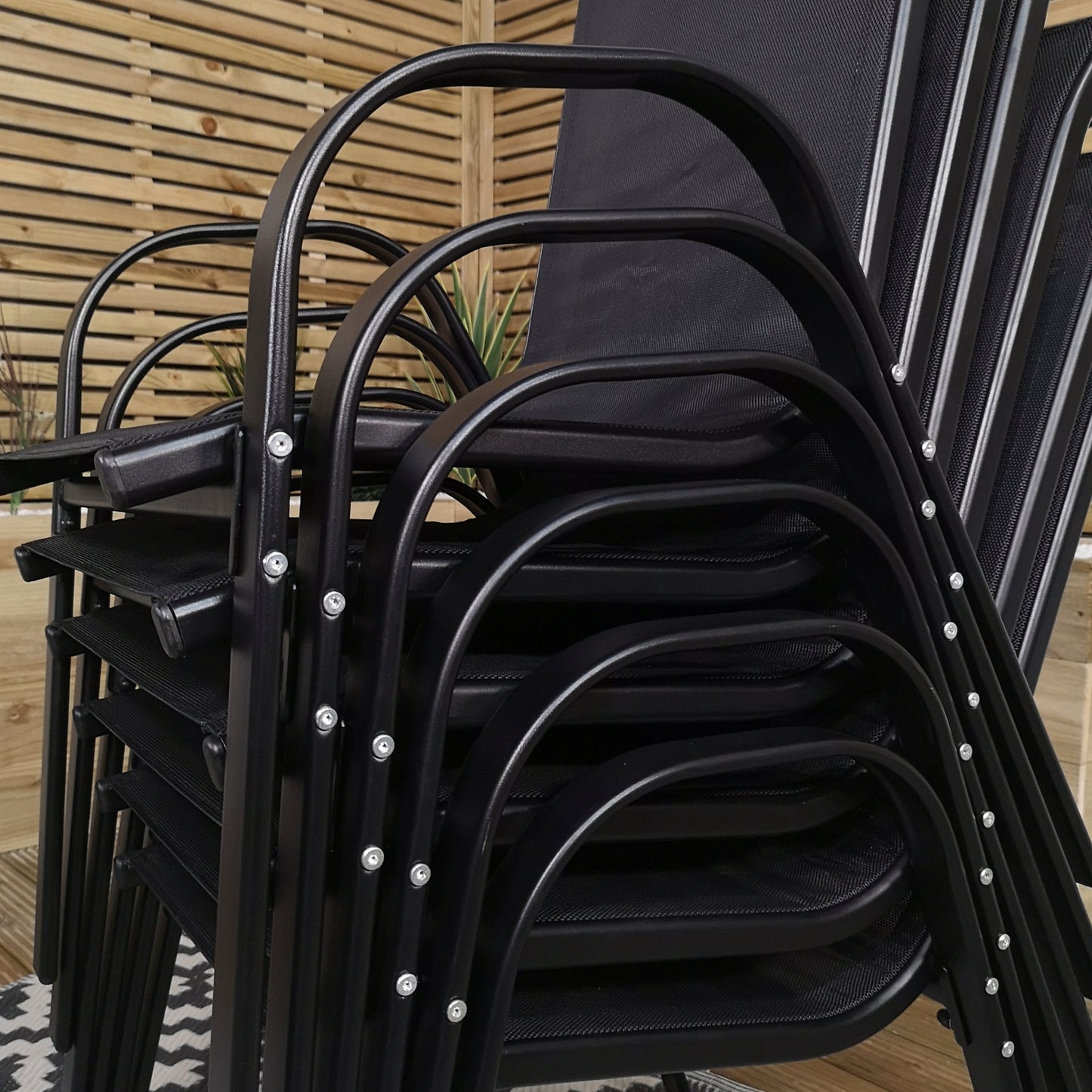 Factory Seconds: Set of 6 Outdoor Garden Patio Textilene Furniture Chairs in Black