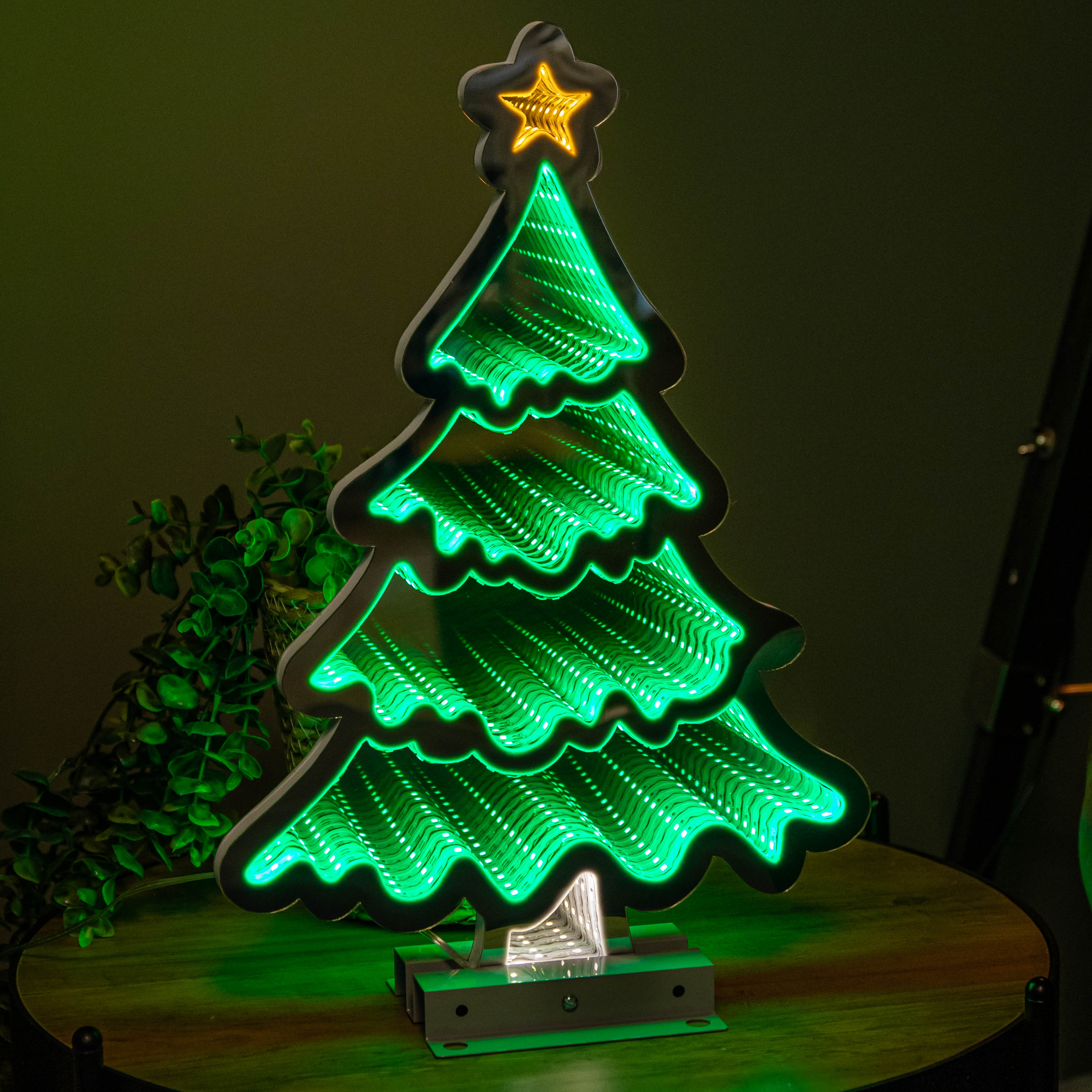 40cm Infinity Standing Christmas Tree with Metal Base and Green LEDs ...