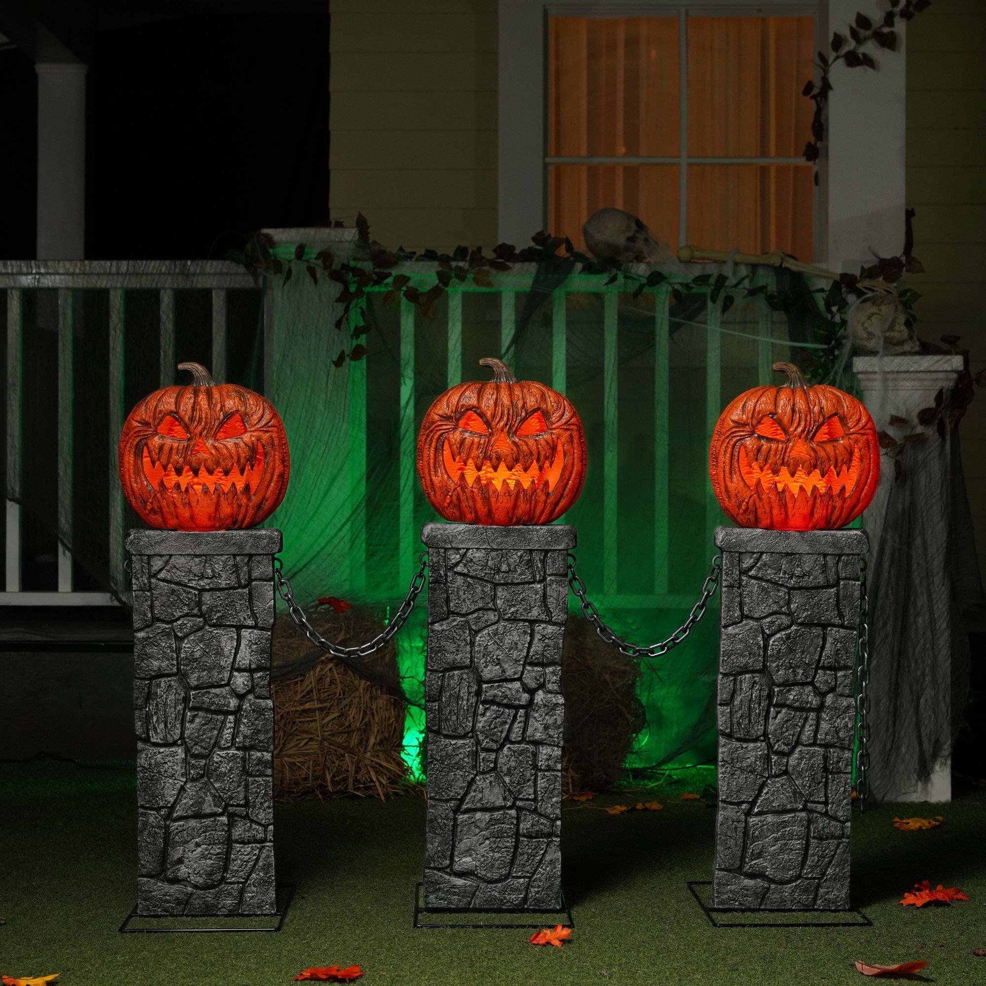 97cm x 1.2m Battery Powered Light up Halloween Pumpkin Fence with LEDs