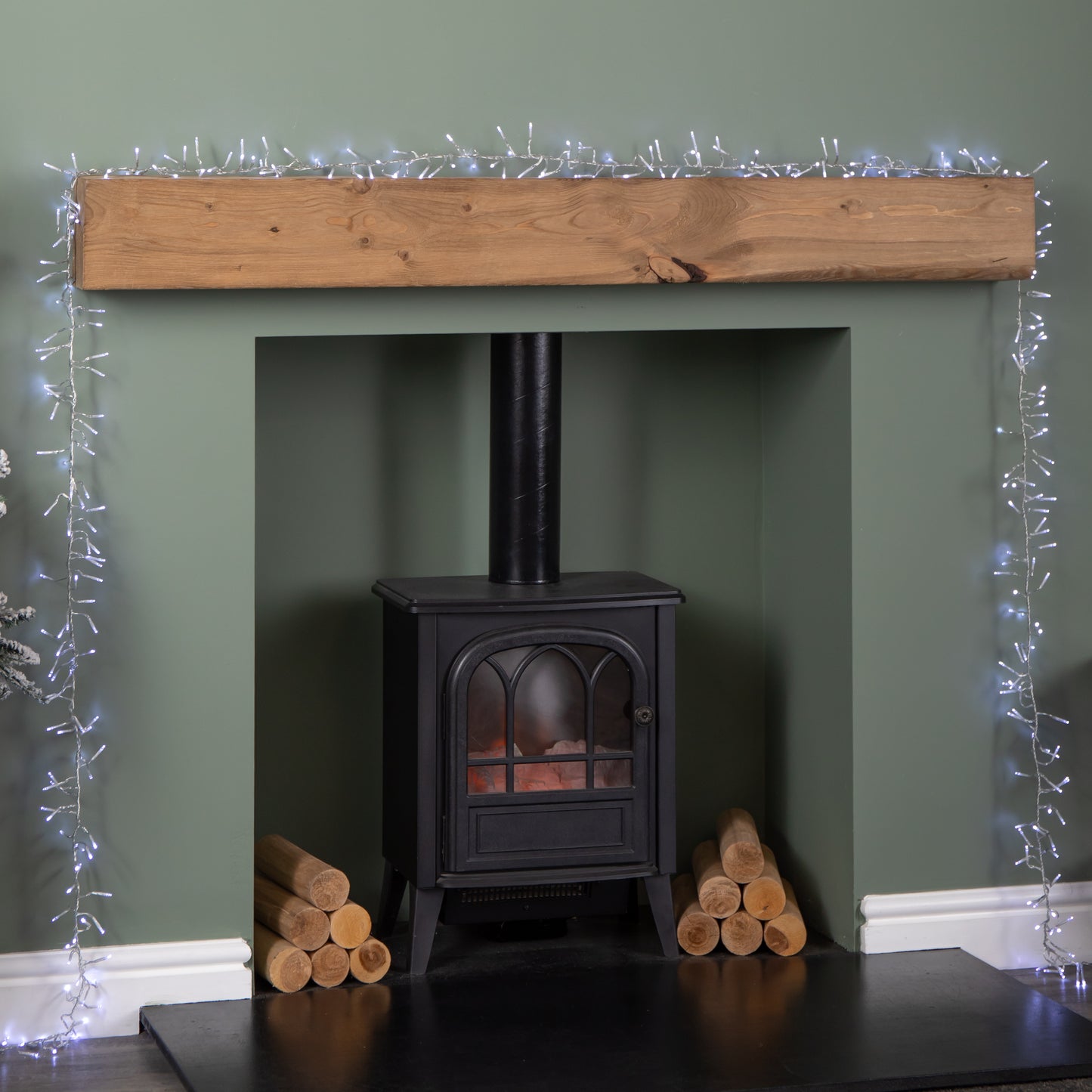 9.3m 720 LED Christmas Cluster String Lights with Timer in White on Clear Cable