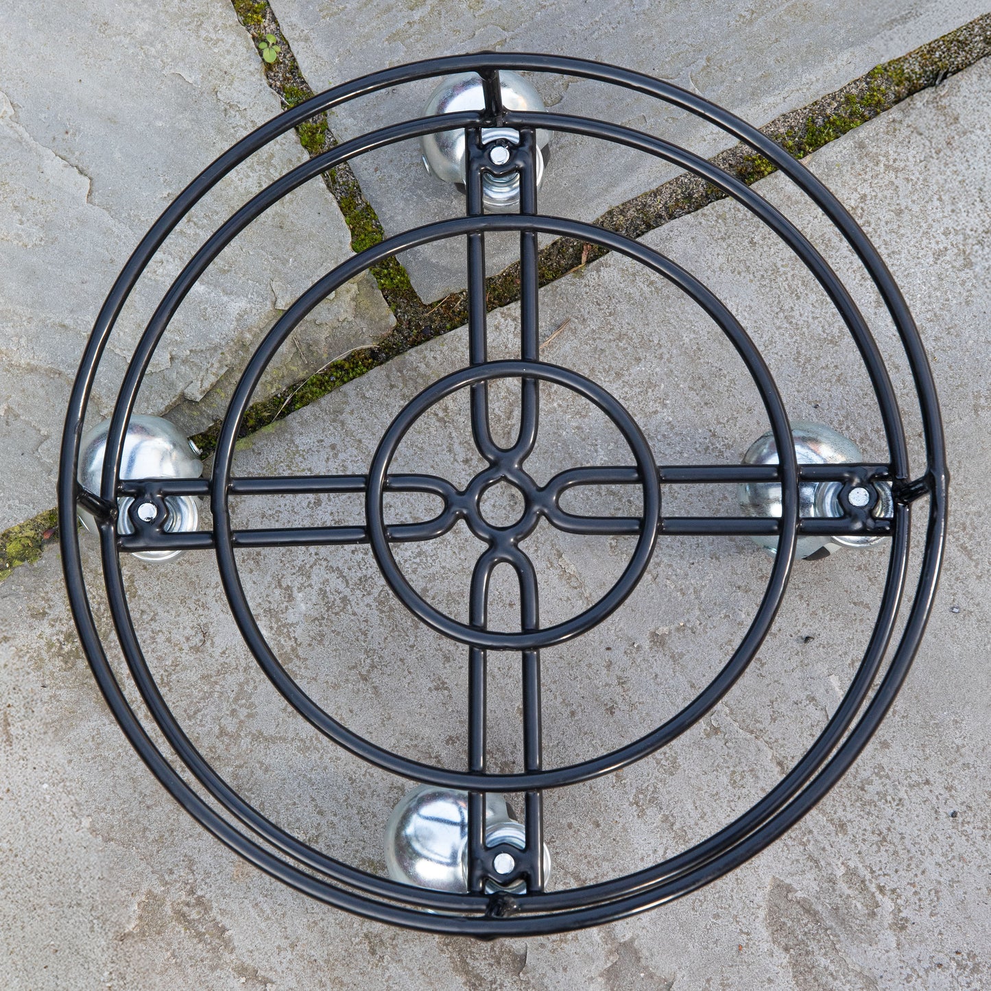 32cm Black Metal Garden Flower Plant Pot Trolley on Castor Wheels