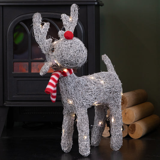 51cm Battery Operated Rattan Woven Blitzen Reindeer with Warm White LEDs