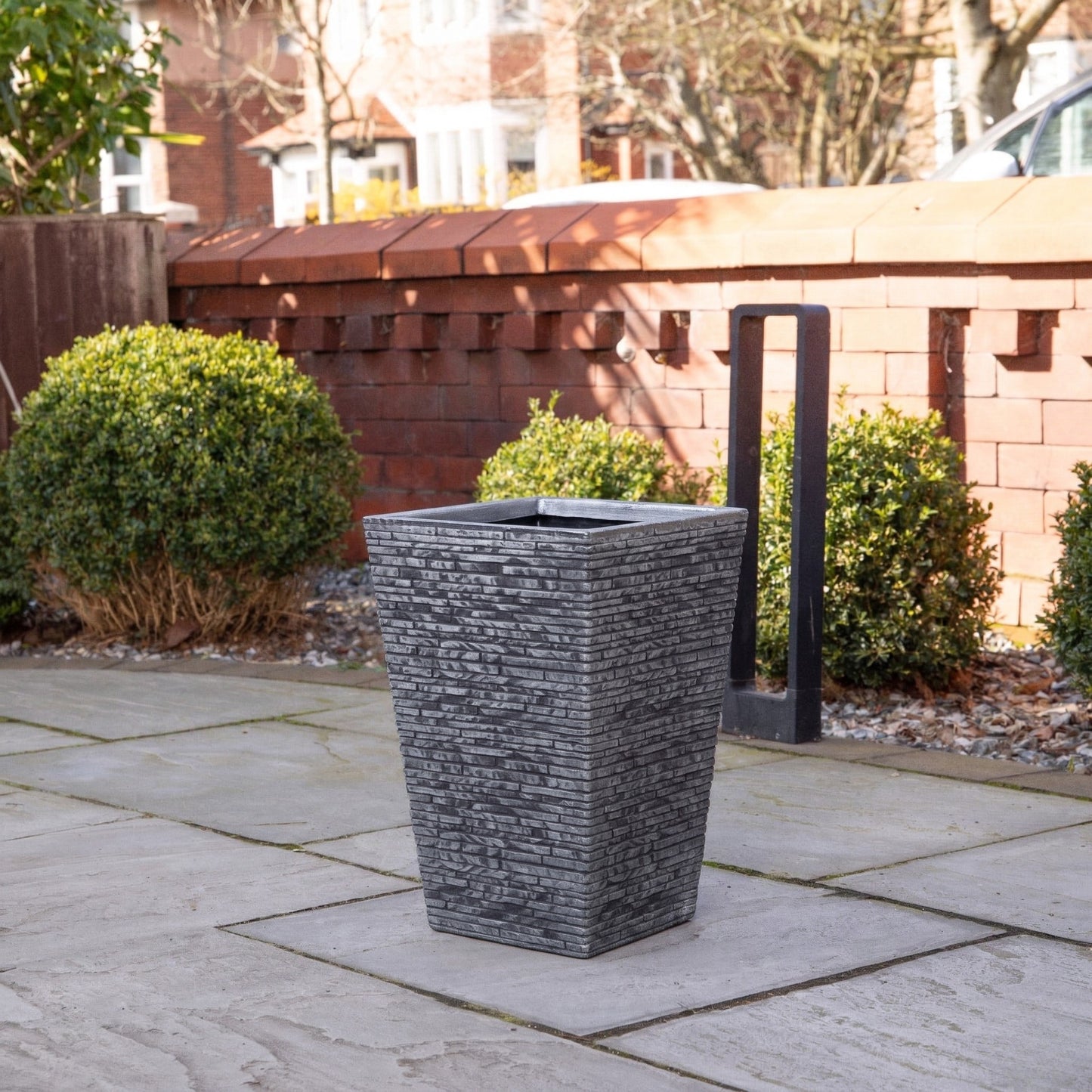 30cm x 45cm Large Square Plastic Slate Effect Garden Planter in Dark Grey