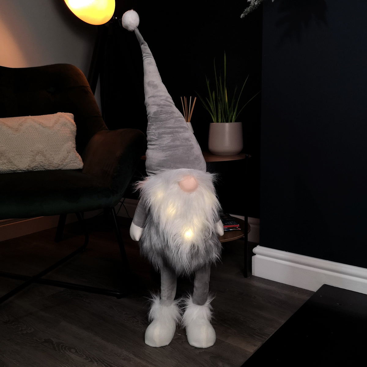90cm Light up Standing Bobbly Glo-Bert Plush Christmas Gonk Decoration in Grey