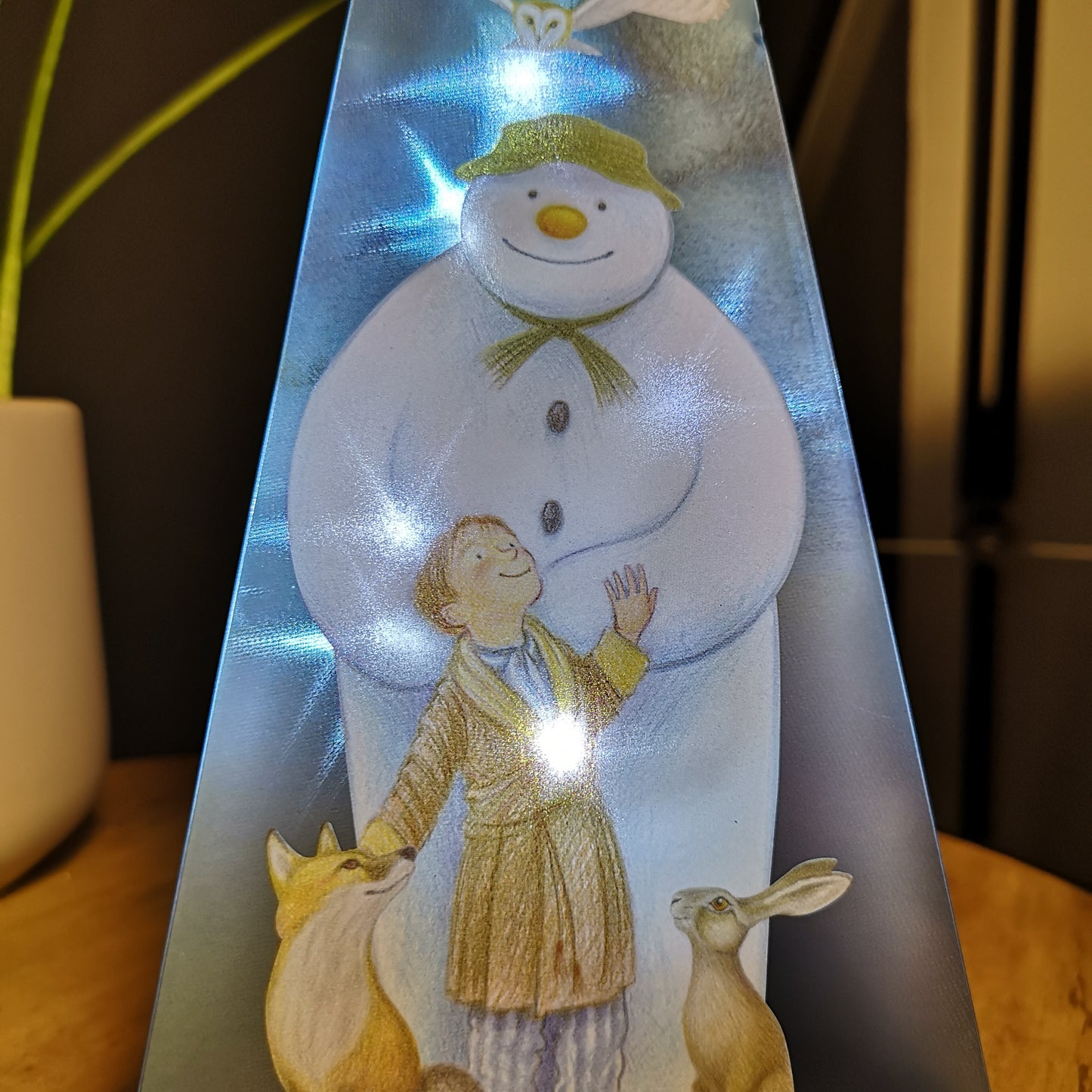 35cm Battery Operated Laser Pyramid Christmas Decoration - The Snowman and Friends
