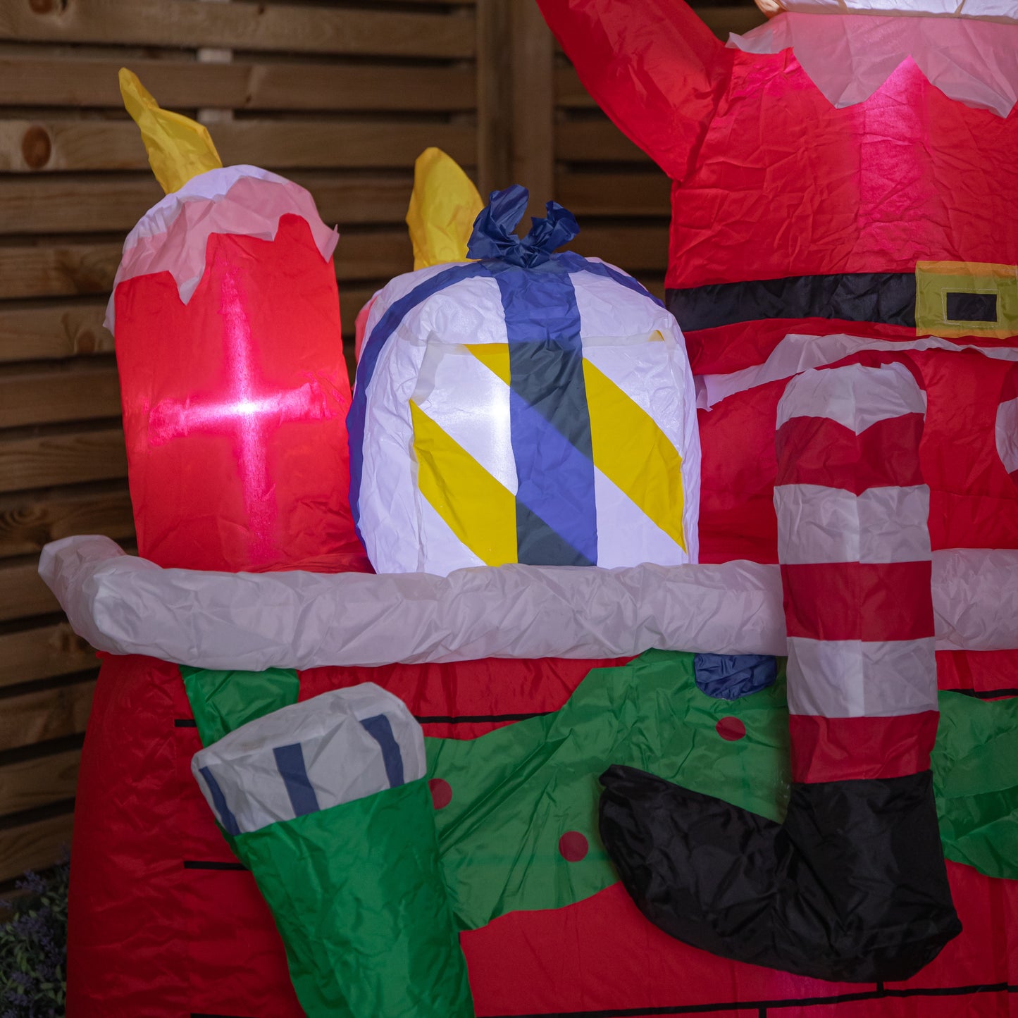 2m Tall Light up Fireplace Christmas Inflatable with Elf and White LEDs