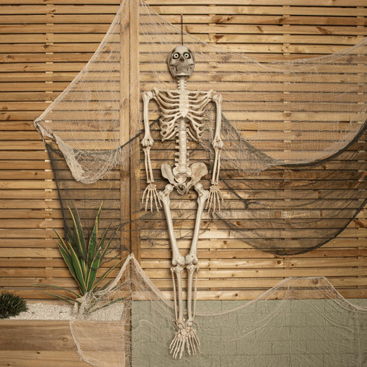 Factory Seconds: 5ft (150cm) Posable Full Body Halloween Skeleton Decoration with Animated LCD Eyes and Sound