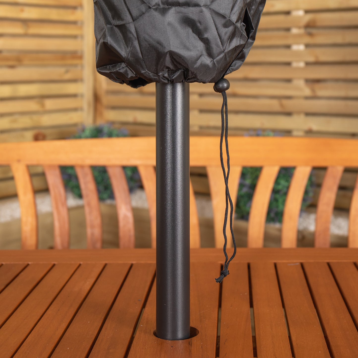 Outdoor 4 Person Rectangular Wooden Dining Table 2 Benches with Grey Havana Parasol & Base