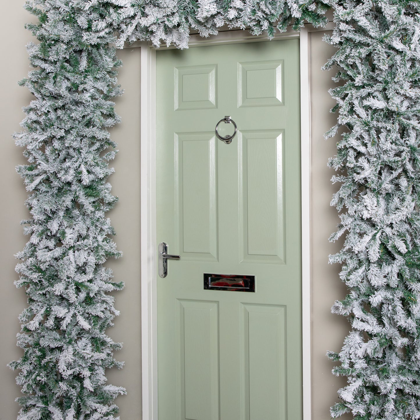 8ft (2.30m) Samuel Alexander Single Door Snow Flocked Christmas Tree Flat Top Arch with 2000 Tips
