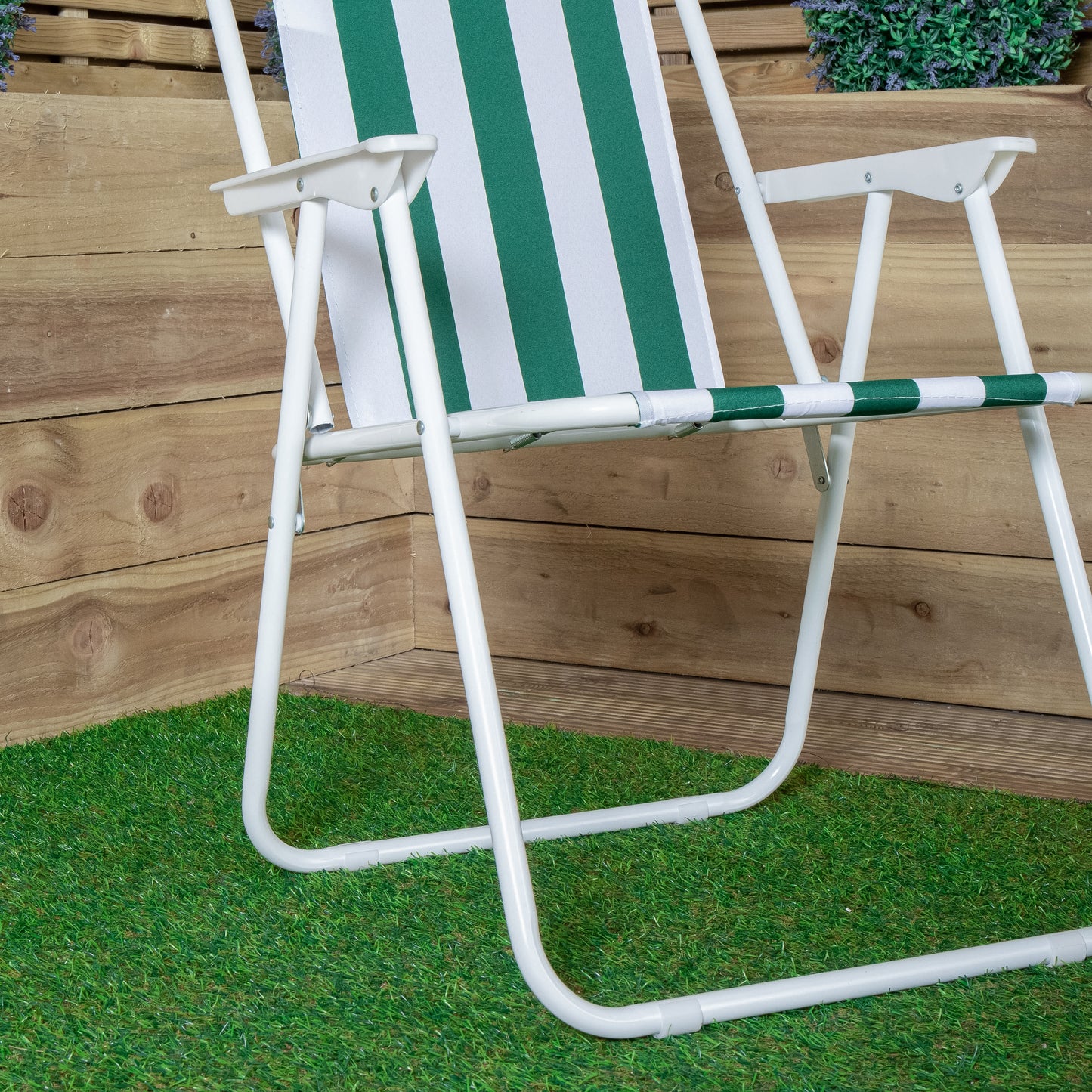 Outdoor Green and White Stripe Camping Chair with Armrests