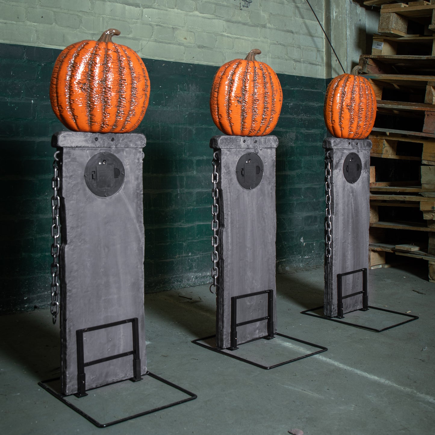 Pack of 2: 97cm x 1.2m Battery Powered Light up Halloween Pumpkin Fence with LEDs