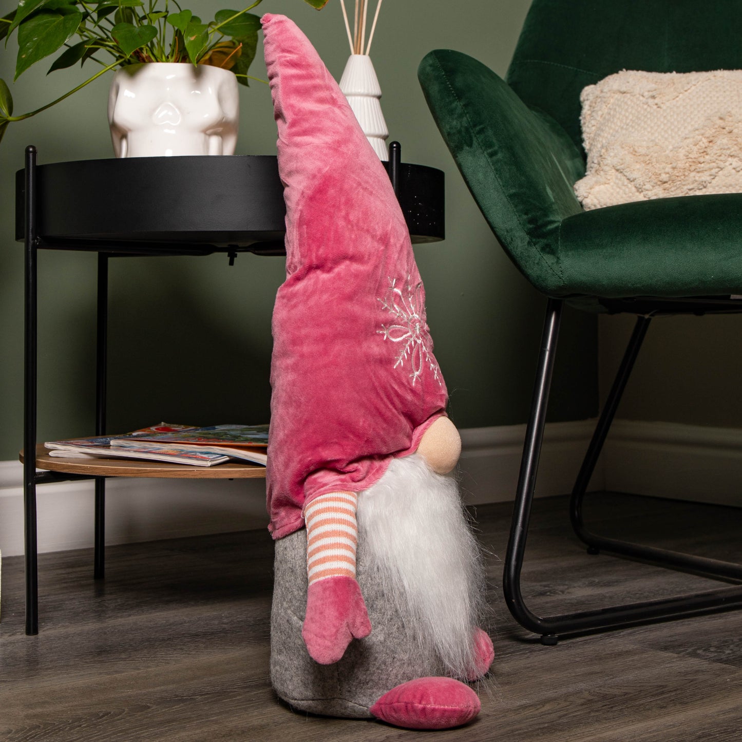 56cm Pink Sitting Christmas Gonk Decoration with Snowflake Hat