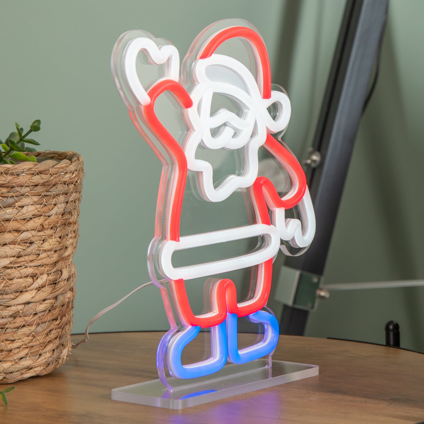 25cm Light up Waving Santa Christmas Table Top Neon Sign