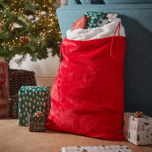 70cm Large Red and White Christmas Santa Gift Sack with Drawstring