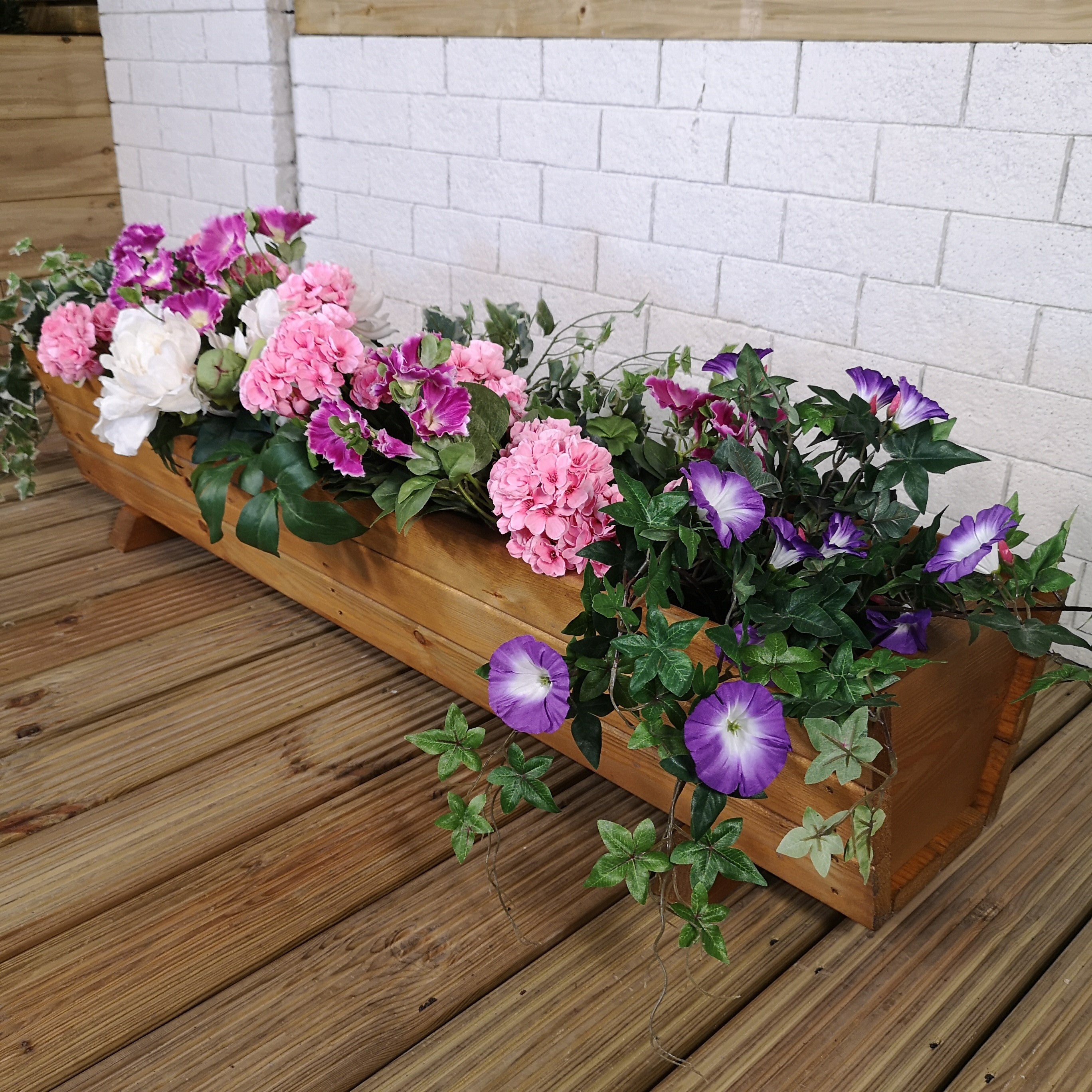Tom Chambers Hand Made 87cm x 28cm Traditional Rustic Wooden Large Garden Trough Flower Bed Planter