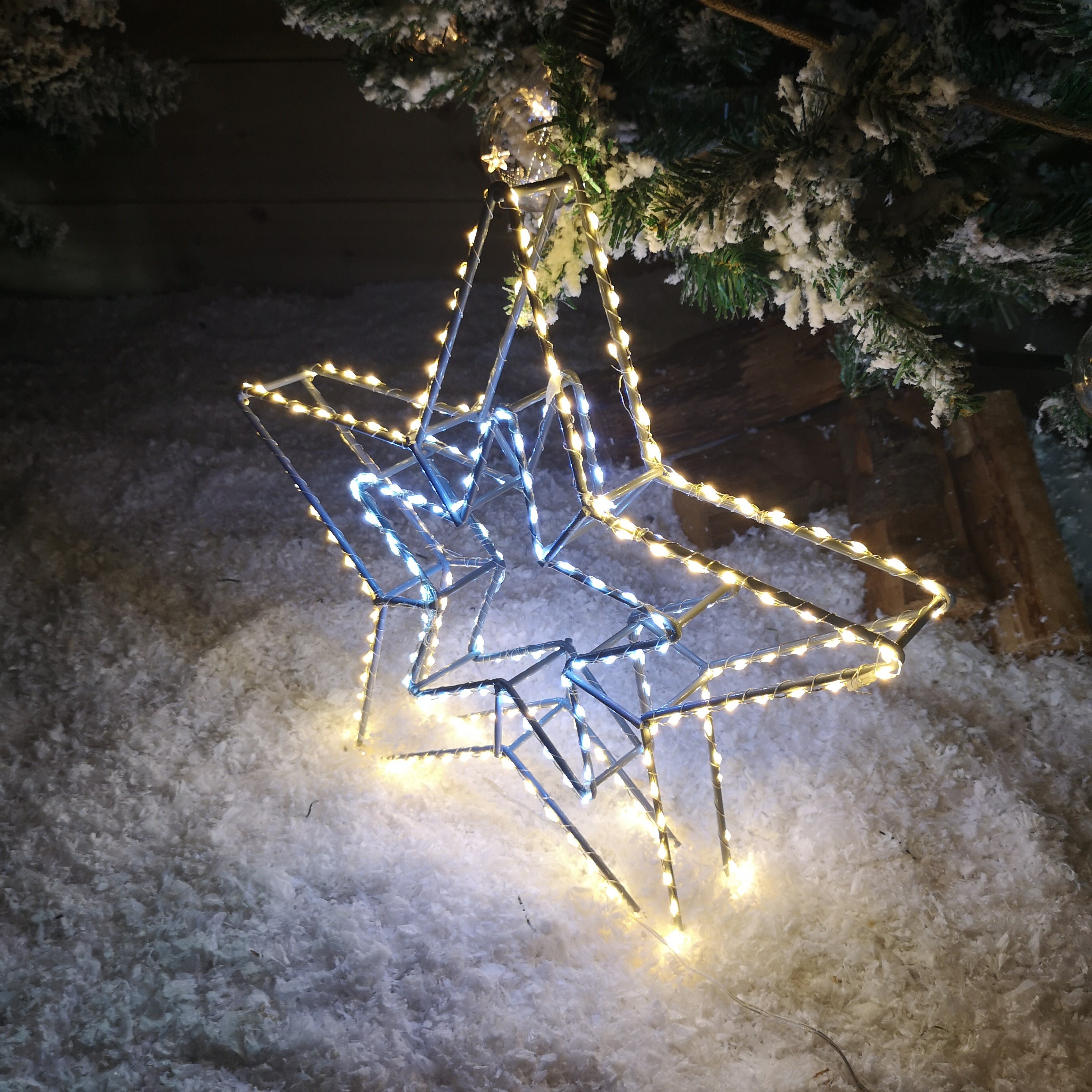 38cm LED Dewdrop Double Star Indoor Outdoor Christmas Decoration in White and Warm White