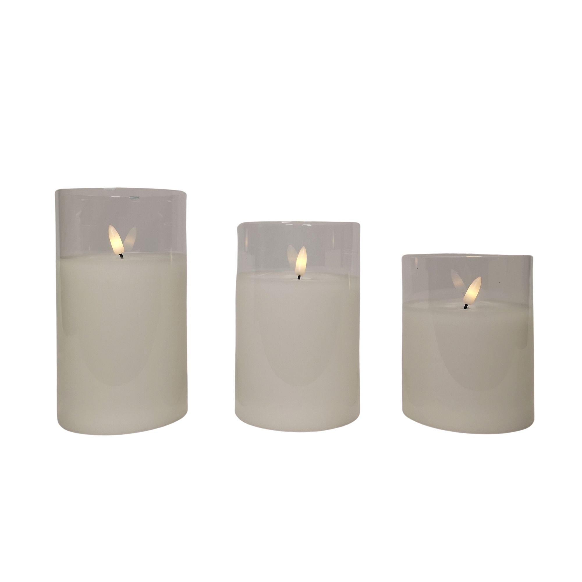 Set of 3 Warm White Battery Operated Christmas Wax Candles with Timer in Clear