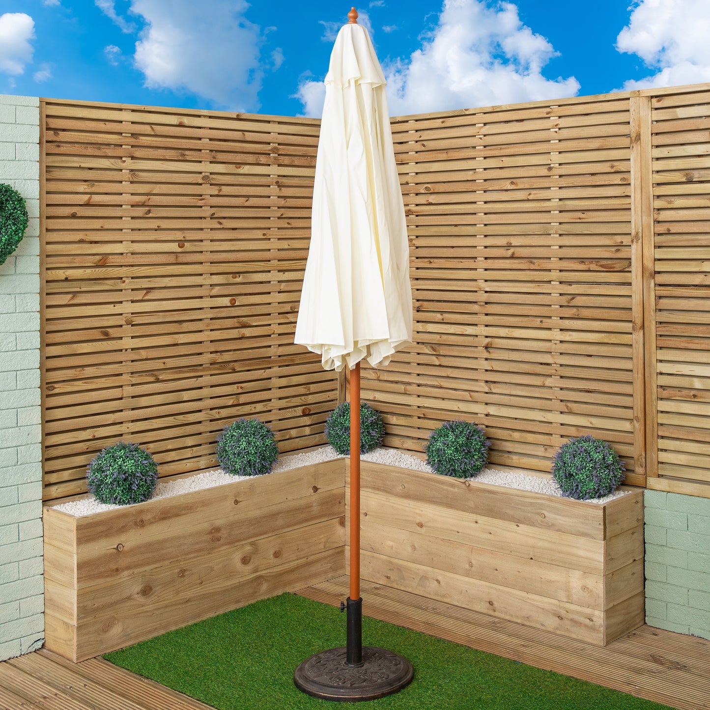 Samuel Alexander 2.7m Outdoor Wooden Garden Parasol Sun Shade with Carry Bag in Cream
