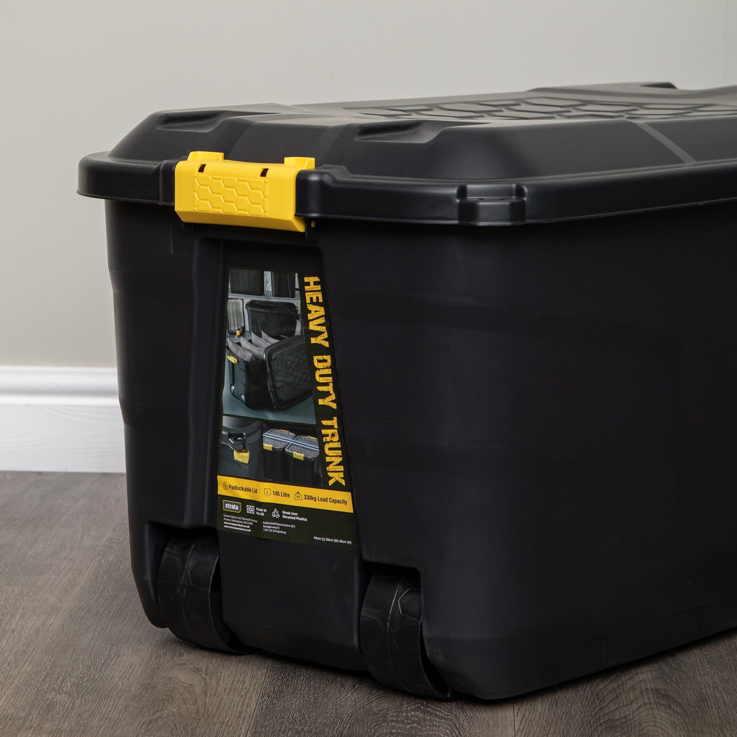 1 x 145L & 4 x 24L Heavy Duty Lockable & Stackable Storage Tub Chest with Clips